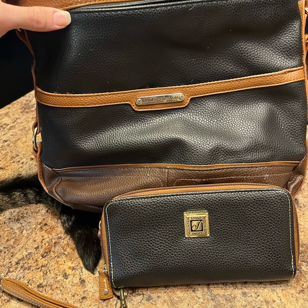 Stone Mountain Black and Brown Shoulder Bag and Wallet